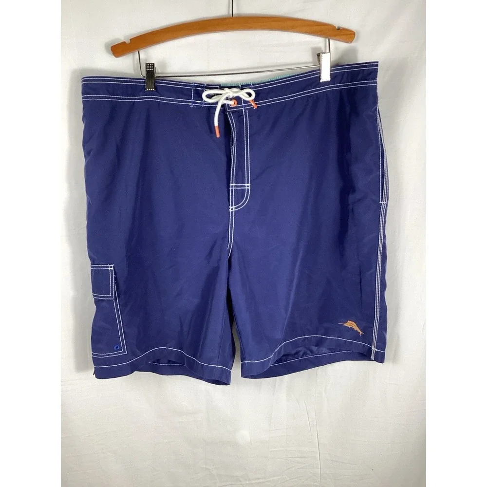 TOMMY BAHAMA Baja Lei Blue Swim Trunks With Liner Big Mens Size 2XLB